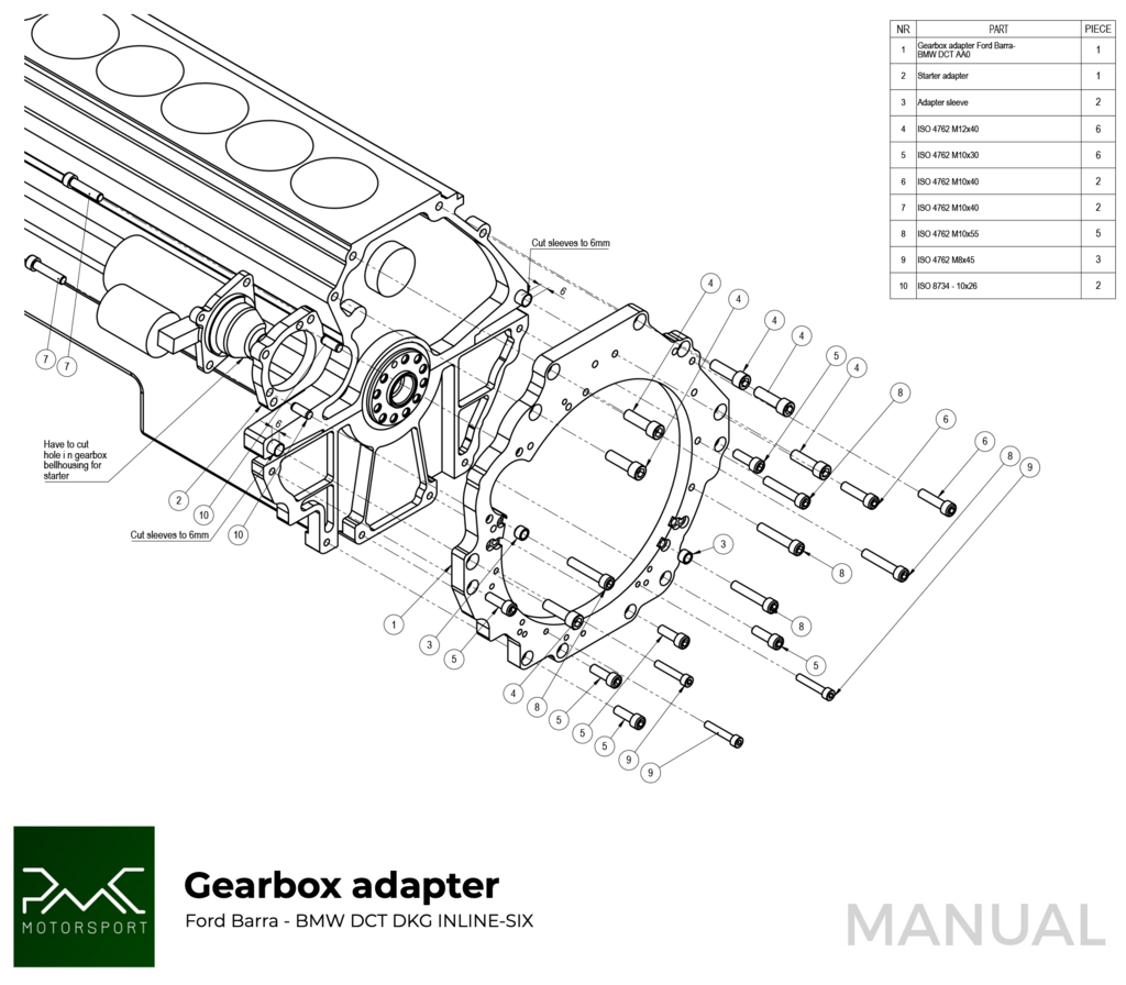 PMC Adapter Kit Ford Barra - BMW DCT DKG Getrag GS7D36SG Inline-six