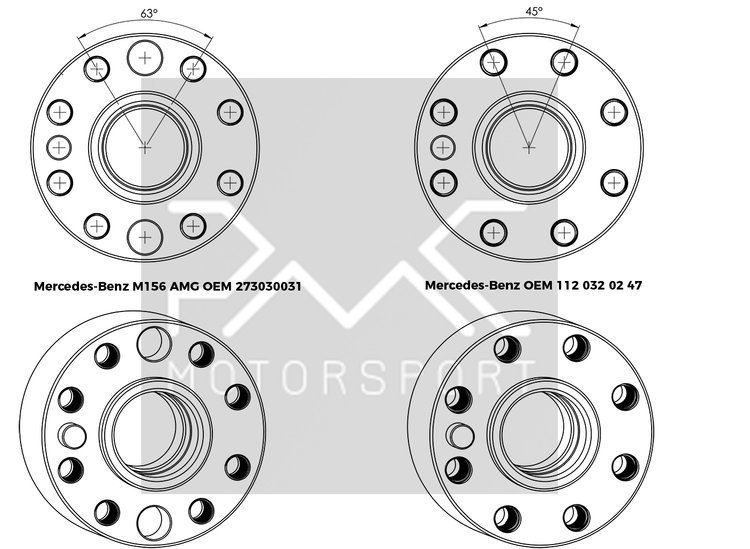 PMC Adapter kit Mercedes-Benz M156 - BMW M57 / E46 S54 M3 - 184mm / 7.25"
