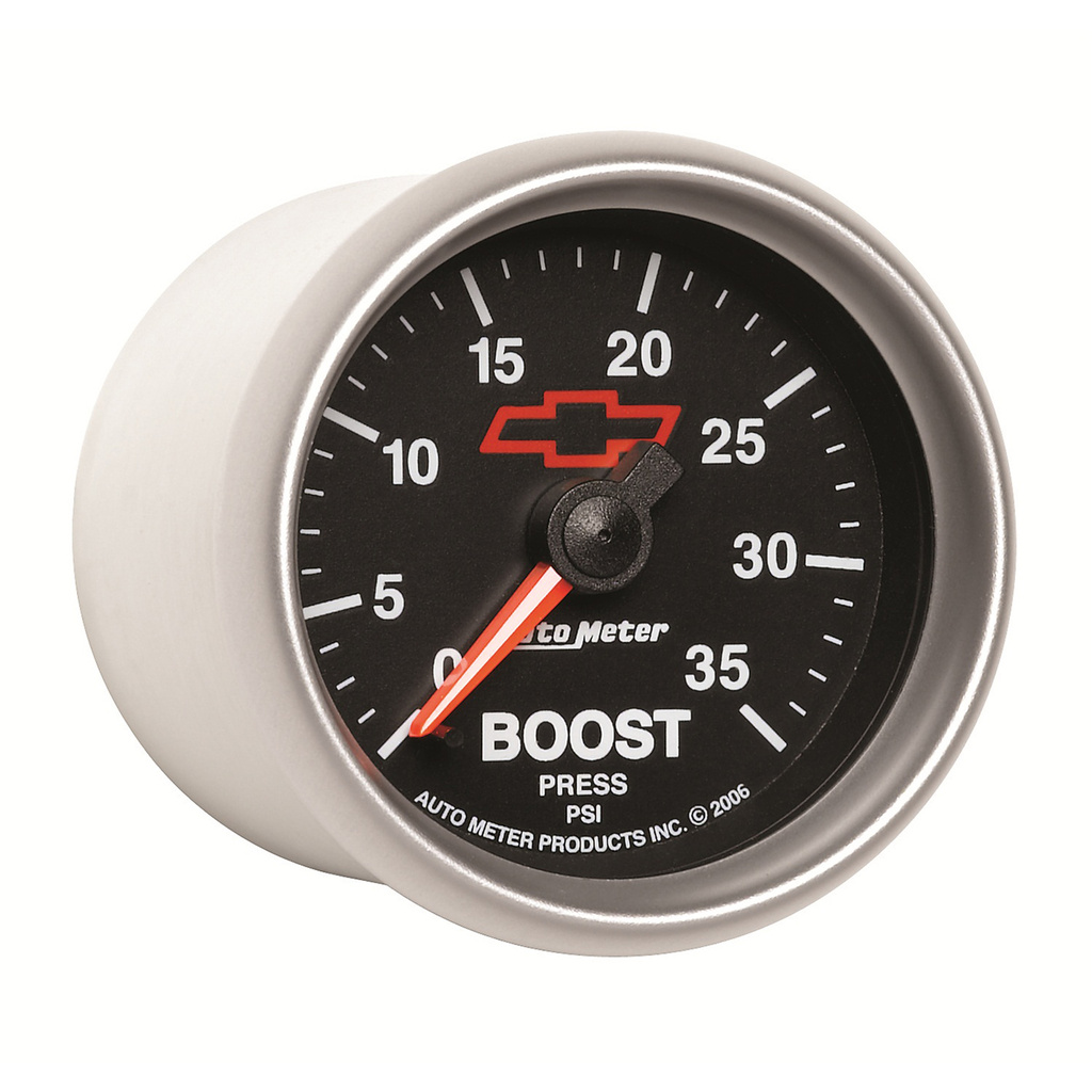 2-1/16" Boost, 0-35 Psi, Chevy Red Bowtie, Black