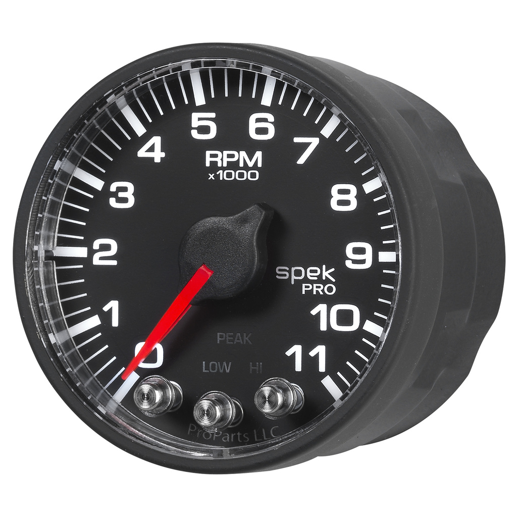 2-1/16" In-Dash Tachometer, 0-11,000 Rpm, Spek-Pro, Black/Black